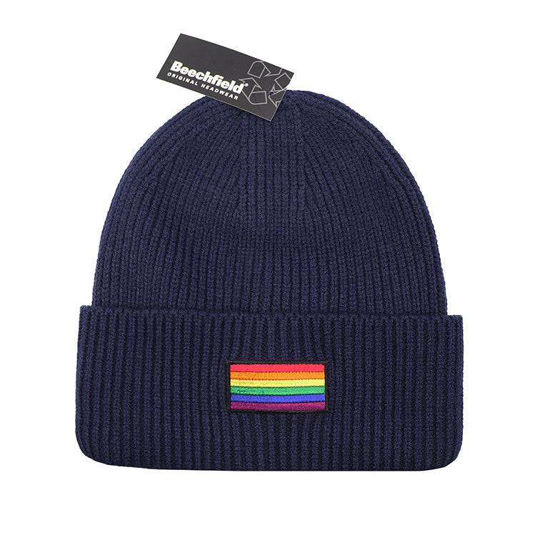 Regenbogen Flagge Beanie - Recyceltes Polyester (Navy)