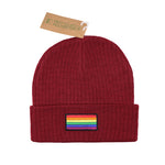 Regenbogen Flagge Beanie - Recyceltes Polyester (Bordeaux)