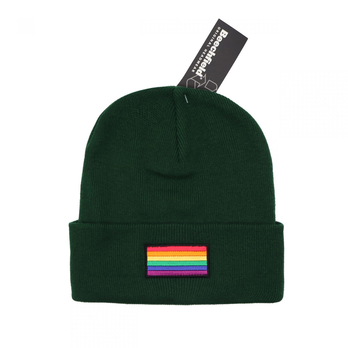 Regenbogen Flagge Beanie - Recyceltes Polyester (waldgrün)